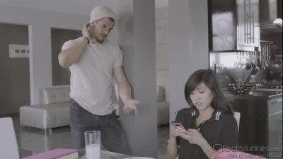Ember Snow in Ember Snow catches Bambino measuring his dick, she wants to see for herself how big it really is so she tells him to do it again in front of her