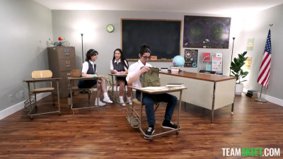 Petite Hotties Evie and Madison Ride the School Nerd