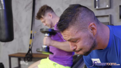 Hardcore big dick threesome in gym