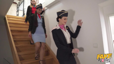 Horny Air Hostesses share massive cock