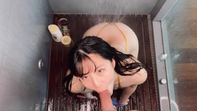 OBOKOZU - Micro Bikini Shower Blowjob - Steamy Action x Beautiful Eye Contact - Find us on Onlyfans