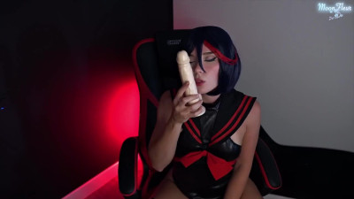 Ryuko Matoi Fucks herself with Huge Dildo in Pussy and Mouth
